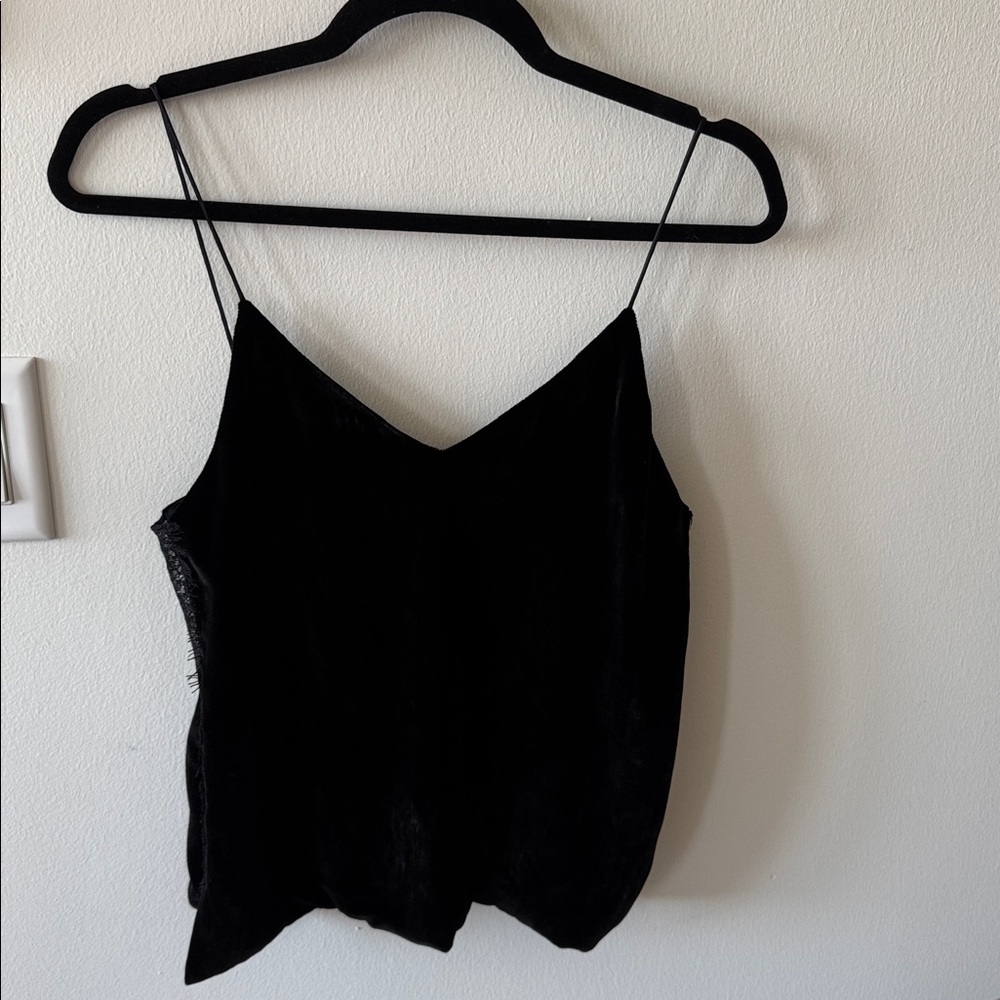 Alice + Olivia | Size Small | Women's Black Velour Lace Cami 24% Silk Sleeveless